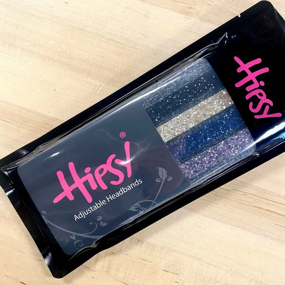 Hipsy 4-Pack Black/Gold/Navy/Gunmetal Bling Glitter Adjustable No Slip Headbands - Picture 5 of 11